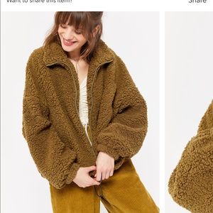 UO willow fuzzy drawstring teddy jacket
